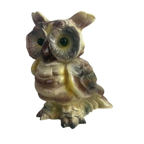 Vintage Large Ceramic Hand Painted Kitschy  Owl Statue Figurine Marble Eyes 8.75 - Picture 11 of 12